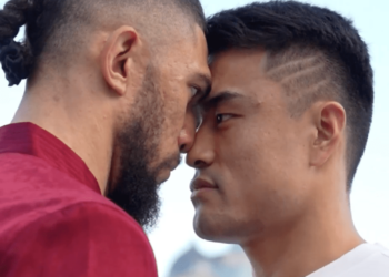 Face off! Heads collide in first staredown between Johnny Walker and Zhang Mingyang | UFC Shanghai