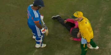 [WATCH] IND vs SA 2025: Umpire Rohan Pandit down in pain as Sanju Samson drive hits knee